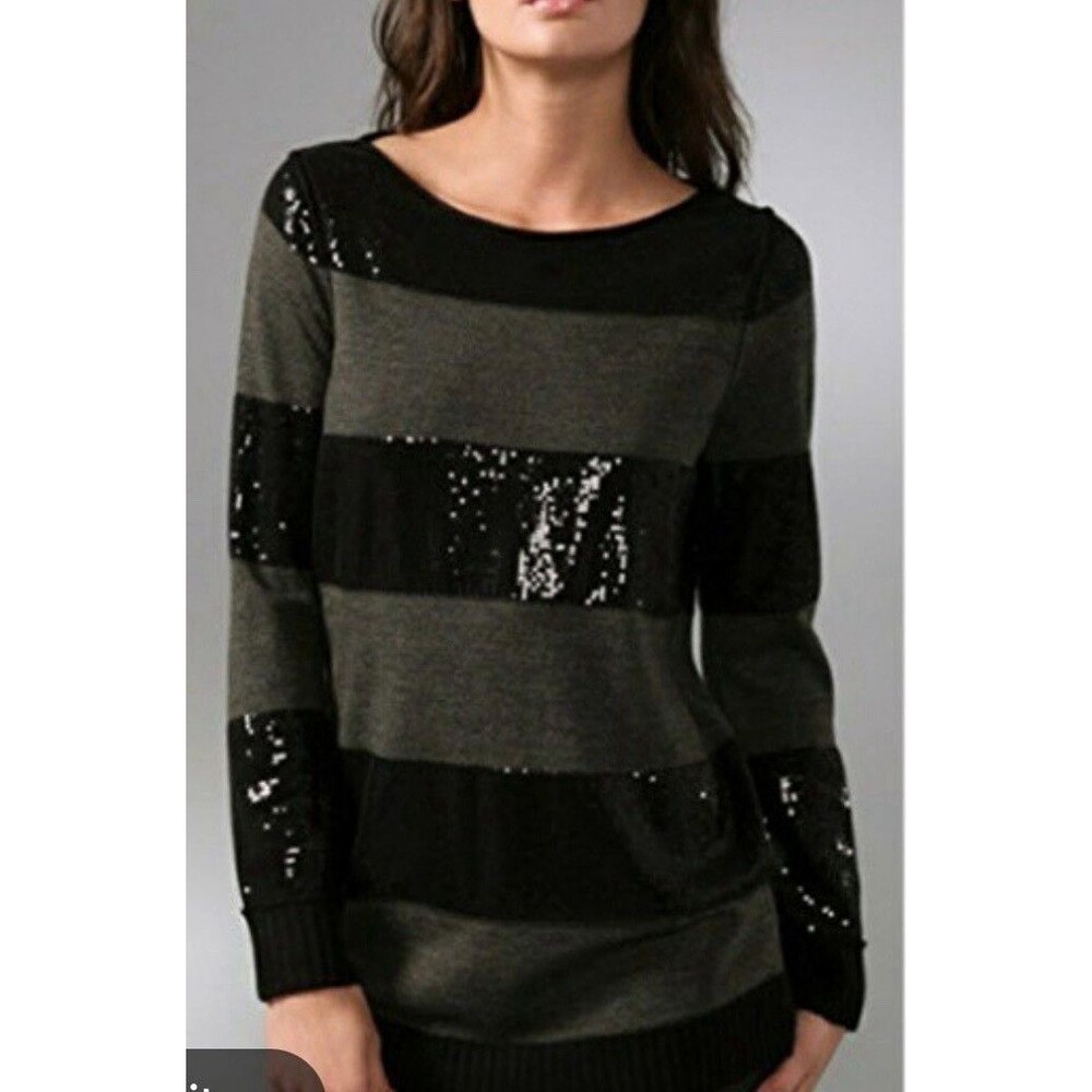 alice + olivia Women’s Wool Cashmere Boat Neck Sequin Stripe size S Sweater
